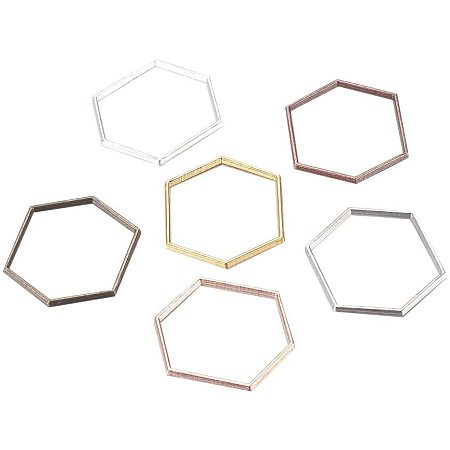UNICRAFTALE 100pcs Alloy Linking Rings Hexagon Shape Charm Links Mixed Color Connector Charms for Necklaces Bracelets Jewelry Making 26x22x1mm