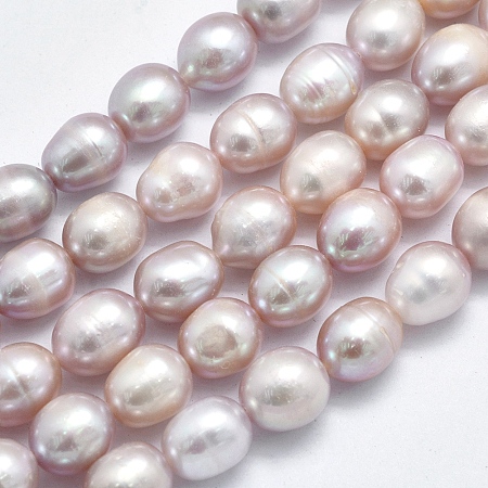 Honeyhandy Grade AA Natural Cultured Freshwater Pearl Beads Strands, Oval, Thistle, 9~11x8.5~9mm, Hole: 0.8mm, about 37pcs/strand, 15.1 inch