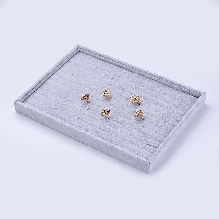 Honeyhandy Wood Ring Displays, with Ice Plush, Rectangle, Gray, 35.2x24.2x3cm