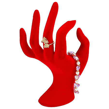 FINGERINSPIRE Hand Form Jewelry Display Hand Ring Holder with Red Velvet 4.7x8x16.5cm Hand Mannequin Rack Hand Model Jewelry Holder Resin Ring Displays for Bracelet Necklace Ring Watch