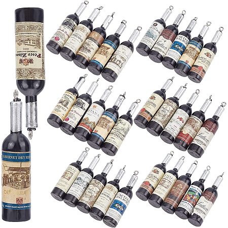 SUNNYCLUE 32pcs Random Label Resin Wine Bottle Charms Bottle Charms Resin Pendants with Iron Loop Earring Necklace Keychain Dangles for DIY Jewellery Making Accessories, Black