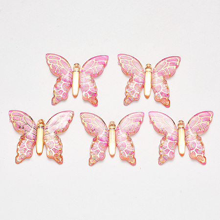 NBEADS Transparent Acrylic Pendants, with Electroplate Bottom, Butterfly, Camellia, 34x39x5.5mm, Hole: 1.2mm