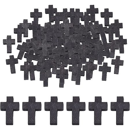 SUNNYCLUE 200Pcs Wood Cross Pendants Natural Wooden Small Cross Charms Pendants with Hole for Party Favors Necklace Jewelry Making DIY Craft Handmade Accessoriese, Black