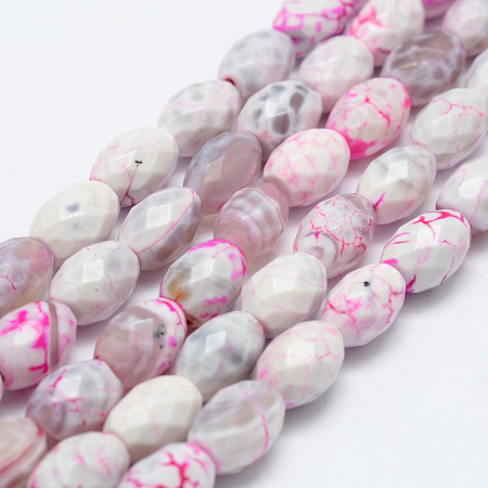 NBEADS Natural Agate Beads Strands, Dyed & Heated, Faceted, Oval, PearlPink, 12x8mm, Hole: 1mm; about 33pcs/strand, 15.35