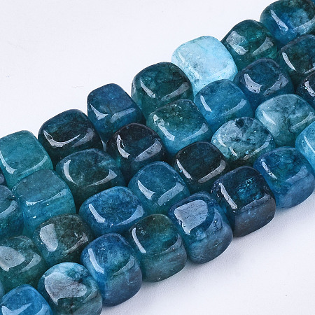 Honeyhandy Natural Dolomite Beads Strands, Dyed, Cube, Teal, 7~8x7~8x7~8mm,  Hole: 1.2mm, about 50~52pcs/strand, 14.76 inch~15.35 inch(37.5cm~39cm)