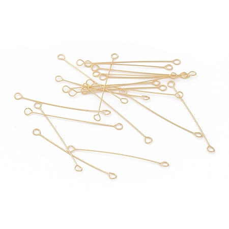 Honeyhandy Brass Links connectors, Double Sided Eye Pins, Real 18K Gold Plated, 30x2.5x0.3mm, Hole: 1.5mm