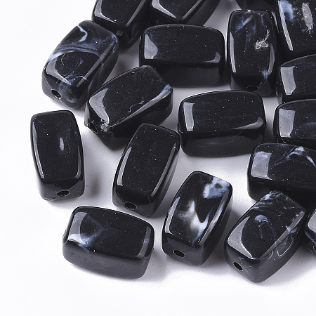 Acrylic Beads, Imitation Gemstone Style, Cuboid, Black, 13x7.5x7.5mm, Hole: 1.6mm