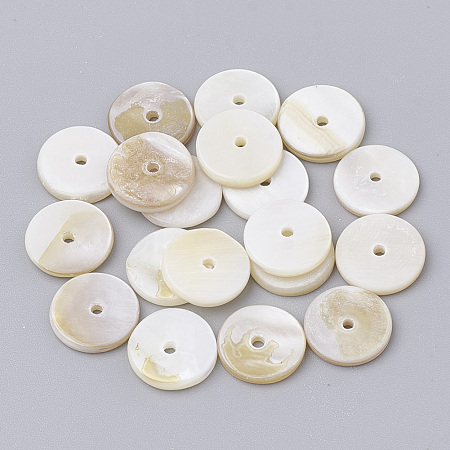 ARRICRAFT Natural Freshwater Shell Beads, for DIY Craft Jewelry Making, Disc/Flat Round, Heishi Beads, Creamy White, 6x1mm, Hole: 1mm