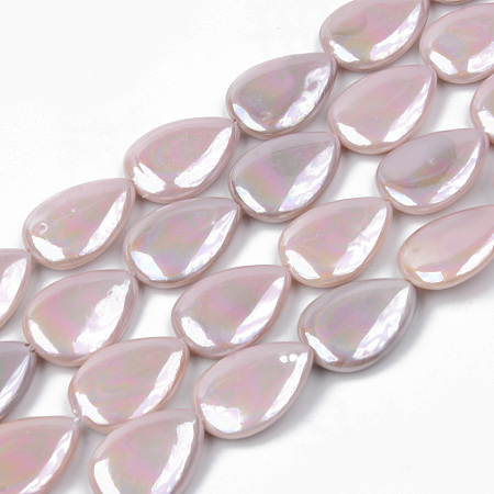 ARRICRAFT Electroplate Natural Freshwater Shell Beads Strands, Teardrop, Pink, 18x13x4mm, Hole: 1mm, about 23pcs/strand, 16.14 inches(41cm)