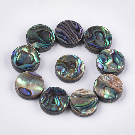 ARRICRAFT Abalone Shell/Paua Shell Beads, Flat Round, Green, 12x3~4mm, Hole: 1.2mm