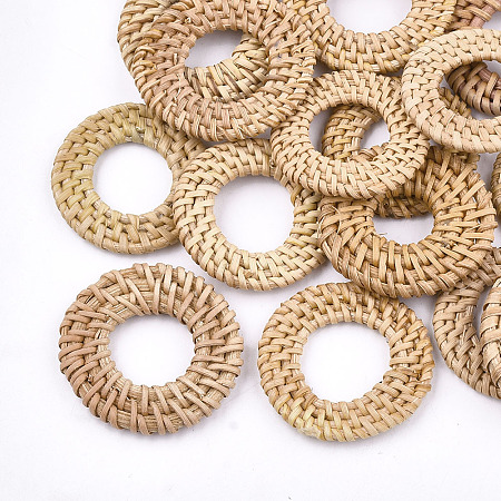 ARRICRAFT Handmade Reed Cane/Rattan Woven Linking Rings, For Making Straw Earrings and Necklaces,  Ring, BurlyWood, 37~43x4~5mm, Inner Diameter: 19~24mm