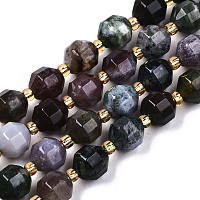 Honeyhandy Natural Indian Agate Beads Strands, Faceted, Round, 8x7.5mm, Hole: 1.2mm, Beads: 3x2mm, about 38pcs/strand, 15.35 inch(39cm)