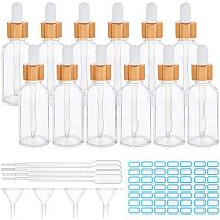 BENECREAT 12 Pack 30ml Clear Glass Dropper Bottle Eye Essential Oil Bottles with Golden Caps, 4PCS Funnels, 4PCS Droppers and 1 Sheet Label for Essential Oil Perfumes