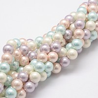 Honeyhandy Polished Shell Pearl Bead Strands, Grade A, Round, Colorful, 8mm, Hole: 1mm, about 27pcs/strand, 8 inch(20.32cm)