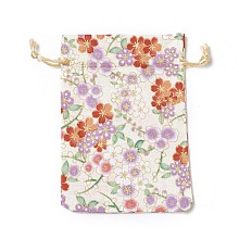 Honeyhandy Burlap Packing Pouches, Drawstring Bags, Rectangle with Flower Pattern, Wheat, 14.2~14.7x10~10.3cm