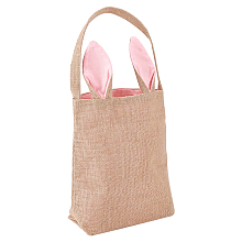 NBEADS Easter Theme Rabbit Ear Gift Bags, 19.8x12 Easter Bunny Bags Rabbit Ear Easter Baskets Burlap Jute Gift Bags Shopping Bag for Easter Egg Hunts Candy Buckets, Pink & Tan