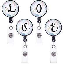 FINGERINSPIRE 4Pcs Retractable Badge Reel Clip ID Badge Holder, 360° Swivel Badge Reels with Alligator Clip on ID Card Holders for Office Worker Doctor Nurse - L, O, V, E Words Design