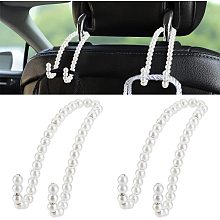 OLYCRAFT 2Pcs White Pearl Car Hook Hanger Universal Car Storage Headrest Hanger Holder Hooks Car Hangers Organizer with Pearl Beads for Purses Grocery Bag Keys Handbag Decorations Organizer