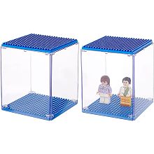 FINGERINSPIRE 2 Pcs Acrylic Stackable Model Display Case Minifigures Building Block Display Case with Blue Base 3x3x4 inch Dustproof Showcase Assemble Cube Display Box for Minifigures Figure