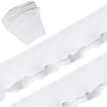 GORGECRAFT 5.5 Yards 3.54" White Pearl Trim Organza Lace Ribbon Ruffle Chiffon Pleated Edge Satin Gathered Edging Trimmings Tulle Fabric for Cloth Wedding Dress Applique Embellishment Diy Sewing Craft