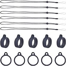 GORGECRAFT 42PCS Black Anti-Lost Necklace Lanyard Set Including 6PCS Anti-Loss Pendant Strap String Holder with 36PCS Silicone Rubber Rings for Office Key Chains Outdoor Activities, 18mm