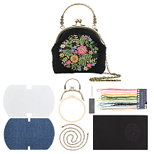 WADORN DIY Ethnic Style Flower Pattern Embroidery Crossbody Bags Kits, Including Kiss Lock Frame with Handle, Plastic Imitation Bamboo Embroidery Hoop, Bag Chain, Needle, Threads, Cloth, Mixed Color