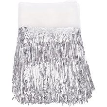 BENECREAT 10 Yard PVC Sewing Fringe Trim, 7.87inch Wide Silver Sequins Lace Tassel Fringe Trim for DIY Craft Clothing Garment Curtain Accessories