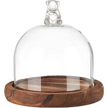 NBEADS Round Glass Display Dome Cloche, Mini Glass Cloche Dome Clear Bell Jar Cloche Plant Terrarium Decor with Brown Wood Base 4.4× 4.3" for Flower Crafts Decorations