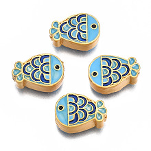 Honeyhandy Rack Plating Alloy Enamel Beads, Cadmium Free & Lead Free, Matte Gold Color, Fish, Light Sky Blue, 14x10x5mm, Hole: 0.7mm