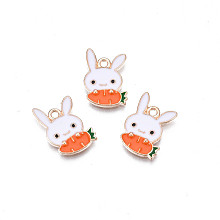 Honeyhandy Alloy Enamel Charms, Cadmium Free & Lead Free, Rabbit with Radish, Coral, 15x11x1.5mm, Hole: 1.5mm