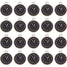 SUNNYCLUE 1 Box 40Pcs Clock Face Charms Black Enamel Charms Flat Round Metal Charm Time Clock Charm Small Flatback Alloy Charms for Jewelry Making Charm Necklace Earrings DIY Craft Nail Art Decor