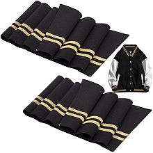 BENECREAT 2Pcs Metallic Stripe Pattern Ribbing Fabric for Cuffs, 5.3x37.4" Black Waistbands Collar Cuffs with Gold Trim for Quilting T Shirts, Jackets, Dresses, DIY Sewing Crafts