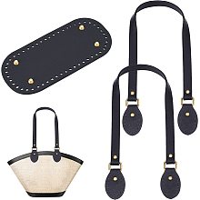 PandaHall Elite Black Crochet Bag Making Kit 1pc Oval Long Crochet Bag Bottom PU Leather Knitting Bags Nail Bottom Shaper with 2pcs 24.2” Shoulder Straps for Handbag Shoulder Bag Purse Making Supplies