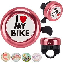 CREATCABIN I Love My Bike Bicycle Bell Aluminum Alloy Bike Bells Ring Round Pink Loud Sound Cycling Handlebars Bells with 4Pcs Resin Stickers