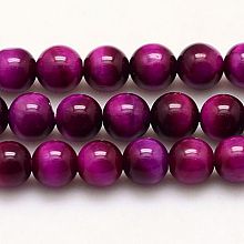 Honeyhandy Natural Tiger Eye Beads Strands, Grade A+, Dyed & Heated, Round, Fuchsia, 6mm, Hole: 1mm, about 65pcs/strand, 15.75 inch