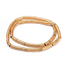 Arricraft Electroplate Non-magnetic Synthetic Hematite Beads Strands, Long-Lasting Plated, Heishi Beads, Flat Round/Disc, Golden Plated, 4~4.5x0.8~1.1mm, Hole: 1mm, about 370pcs/strand, 15.7 inch(40cm)