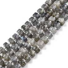 Honeyhandy Natural Labradorite Beads Strands, with Seed Beads, Heishi Beads, Flat Round/Disc, 6~6.5x3mm, Hole: 1mm, about 35~42pcs/strand, 7.09 inch~7.68 inch(18~19.5cm)