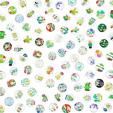 PandaHall Elite Glass Cabochons, Half Round/Dome, Cactus Pattern, 12x4.8mm, about 100pcs/bag, 1 bag/box