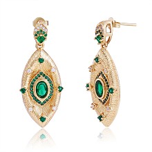 Arricraft Green Cubic Zirconia Evil Eye Dangle Stud Earrings, Brass Jewelry for Women, Golden, 39x15mm, Pin: 0.8mm