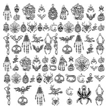 Arricraft 80Pcs Halloween Alloy Pendants, Spider & Bat & Spider Web & Skull, Antique Silver, 9~39mmx10~33mm