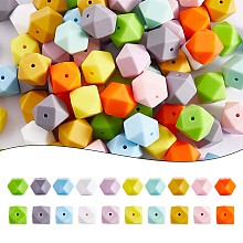 Arricraft 100Pcs Silicone Beads Mixed Color Hexagonal Silicone Beads Bulk Spacer Beads Silicone Bead Kit for Bracelet Necklace Keychain Jewelry Making, Mixed Color, 17mm, Hole: 2mm