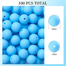 Honeyhandy 100Pcs Silicone Beads Round Rubber Bead 15MM Loose Spacer Beads for DIY Supplies Jewelry Keychain Making, Sky Blue, 15mm