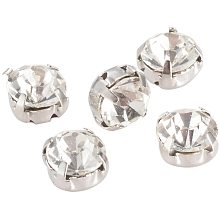 Pandahall Elite 288 Pcs 8mm Sew on Glass Rhinestone Faceted Flatback Montee Beads with Platinum Setting for Clothing Dress Decoration, Crystal