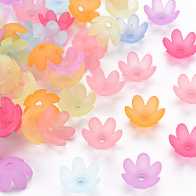 ARRICRAFT Frosted Acrylic Bead Caps, 6-Petal, Flower, Mixed Color, 14x6mm, Hole: 2mm, about 1660pcs/500g