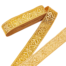 NBEADS Ethnic Embroidery Polyester Flat Ribbons, Jacquard Ribbon, Floral Pattern, Gold, 1-1/4 inch(33mm), about 7.66 Yards(7m)/Bundle