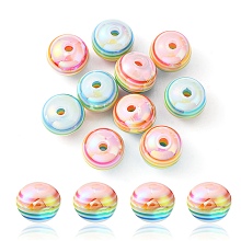 10Pcs Macaron Color Stripe Resin Beads, AB Color, Rondelle, Colorful, 12x10mm, Hole: 2~2.5mm