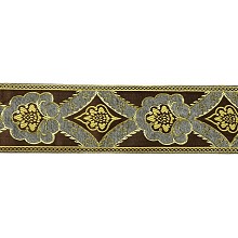 Flat Chenille Jacquard Woven Ribbons, Floral Ribbon, Camel, 3-3/8 inch(85mm)