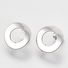 Honeyhandy 304 Stainless Steel Stud Earring Findings, with Loop, Curved, Ring, Stainless Steel Color, 18mm, Hole: 3mm, Pin: 0.8mm