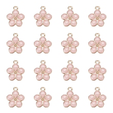 Honeyhandy Light Gold Plated Alloy Enamel Pendants, Flower, PeachPuff, 17x14.5x1.5mm, Hole: 1.6mm