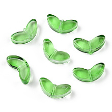 Honeyhandy Spray Painted Transparent Glass Beads, Leaf, Lime Green, 6.5x14x4.5mm, Hole: 1mm